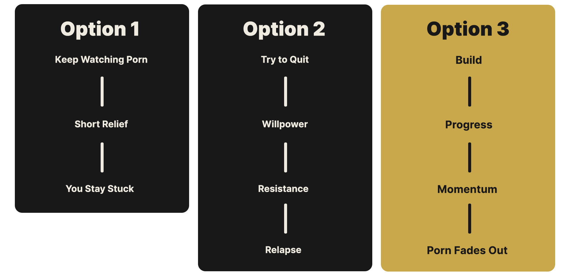 The three options: keep watching, try to quit, or build